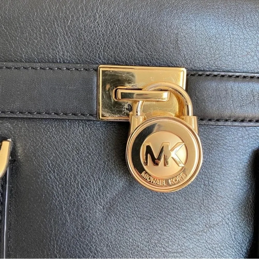 Michael Kors Black Leather Satchel with Gold Hardware